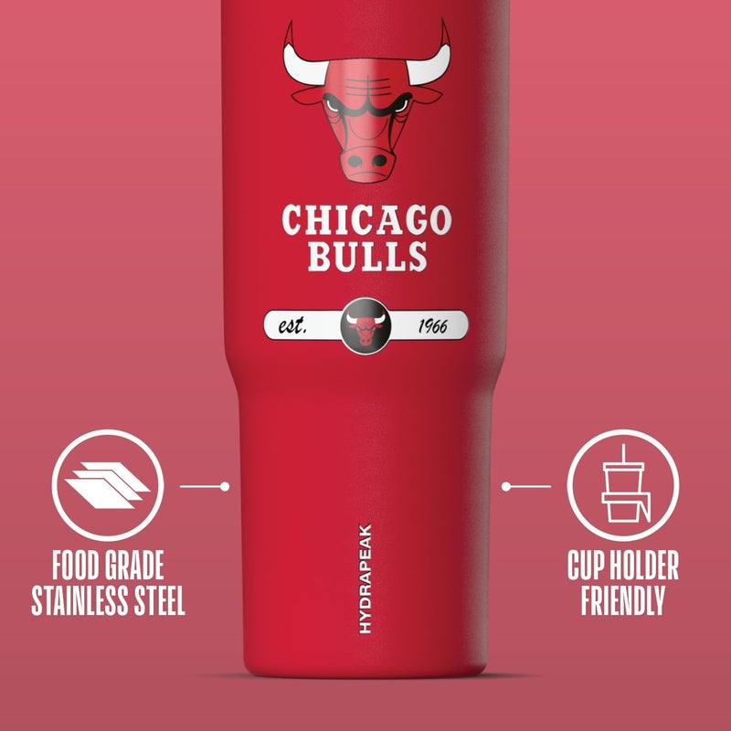 Hydrapeak x NBA Officially Licensed Chicago Bulls 32 oz Nomad Tumbler with Handle and Straw Lid, Leakproof Stainless Steel Water Bottle - Image 2